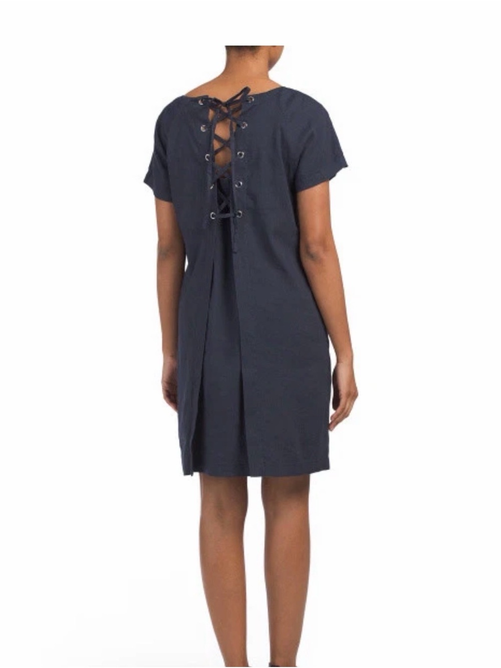 Theory Linen Blend Spring Navy Caliver Lace-Up Back Dress (Orig $275)